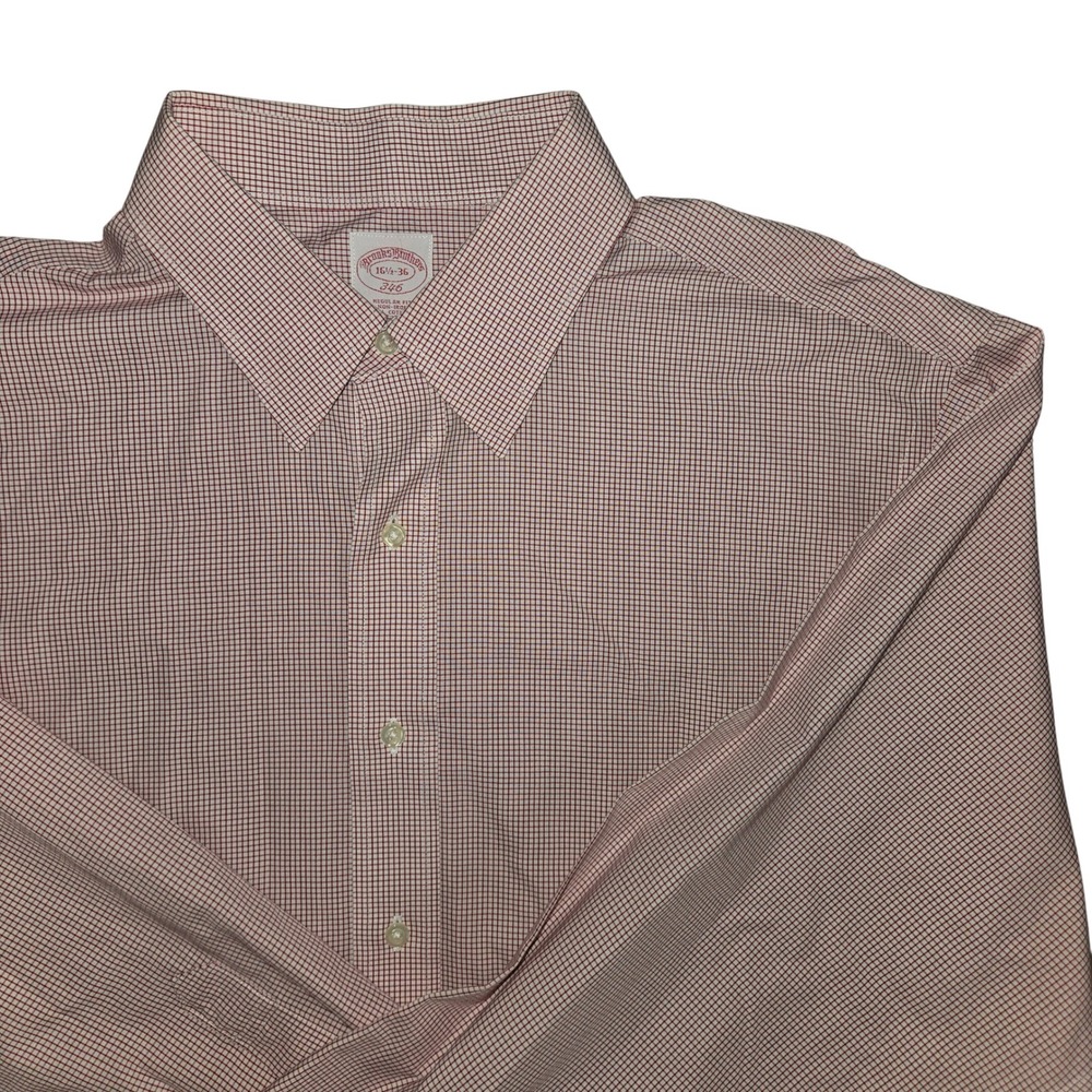 Brooks Brothers 346 Mens 16.5 36 Regular Fit Non-Iron Cotton Red Check Shirt